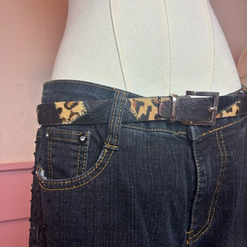 vtg patchwork pony hair western cheetah belt brown black tan silver